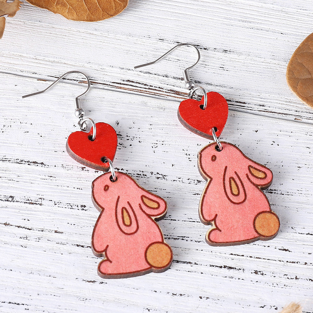 Wholesale Jewelry Easter Love Bunny Wooden Earrings